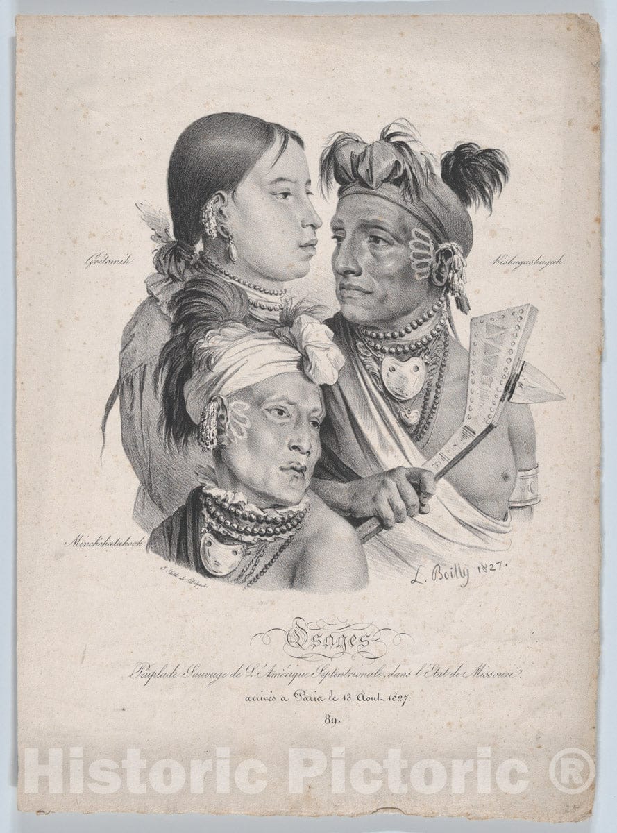 Art Print : Louis Léopold Boilly - Osages: A Small Savage Tribe from North America, in The State of Missouri 2 : Vintage Wall Art