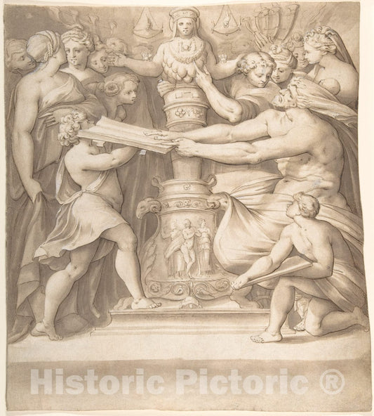 Art Print : Joseph Heintz The Elder - Figures Adoring a Statue of The Magna Mater : Vintage Wall Art