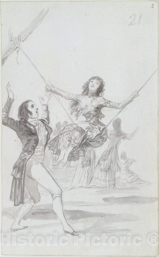 Art Print : Goya - The Swing. Page 21 from The Madrid Album : Vintage Wall Art