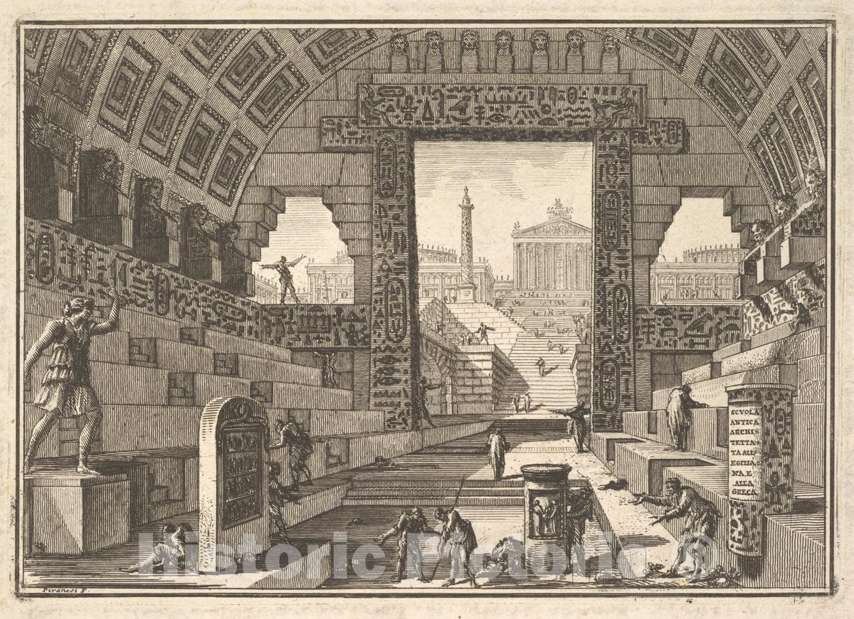 Art Print : Giovanni Battista Piranesi - Ancient school built according to the Egyptian and Greek manners. (Scuola antica architettata all'Egiziana e alla Greca) : Vintage Wall Art