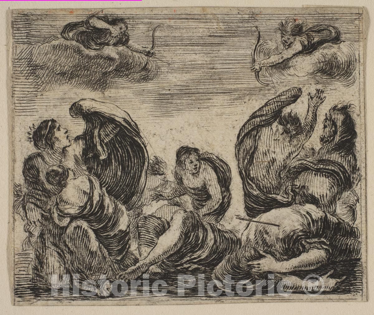 Art Print : Etched by Stefano Della Bella - Niobe, from 'Game of Mythology' (Jeu de la Mythologie) : Vintage Wall Art