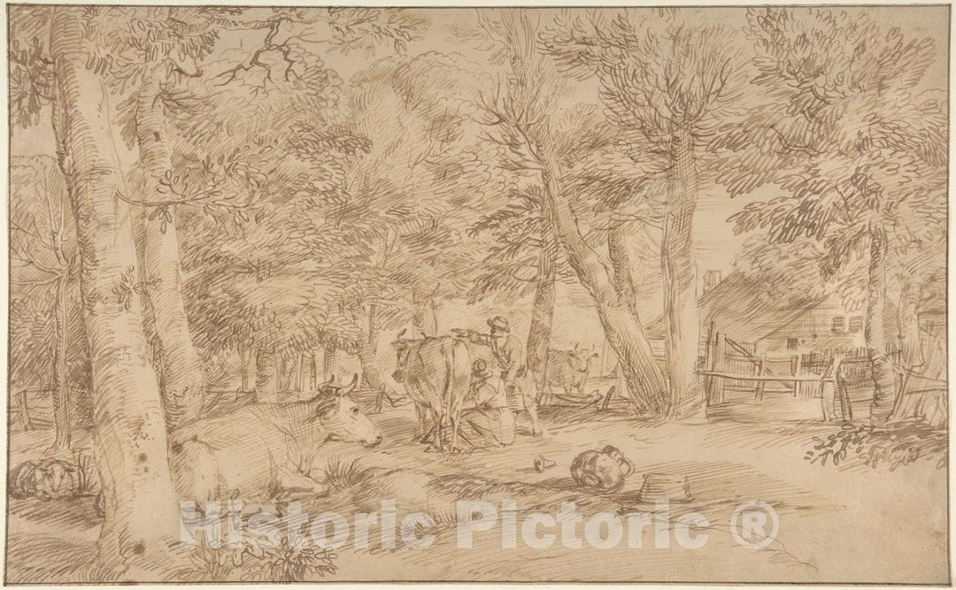 Art Print : Jan Lievens - Landscape with Milkmaid : Vintage Wall Art