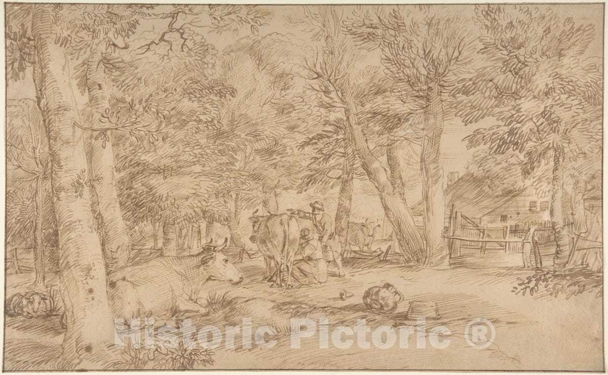 Art Print : Jan Lievens - Landscape with Milkmaid : Vintage Wall Art