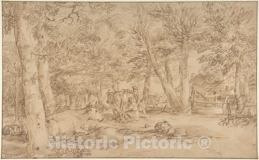 Art Print : Jan Lievens - Landscape with Milkmaid : Vintage Wall Art