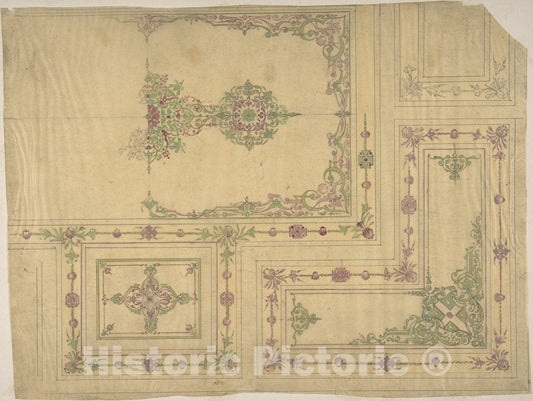 Art Print : Jules-Edmond-Charles Lachaise - Ceiling Design in Moorish Style for The de la Rochejaquelein Family : Vintage Wall Art