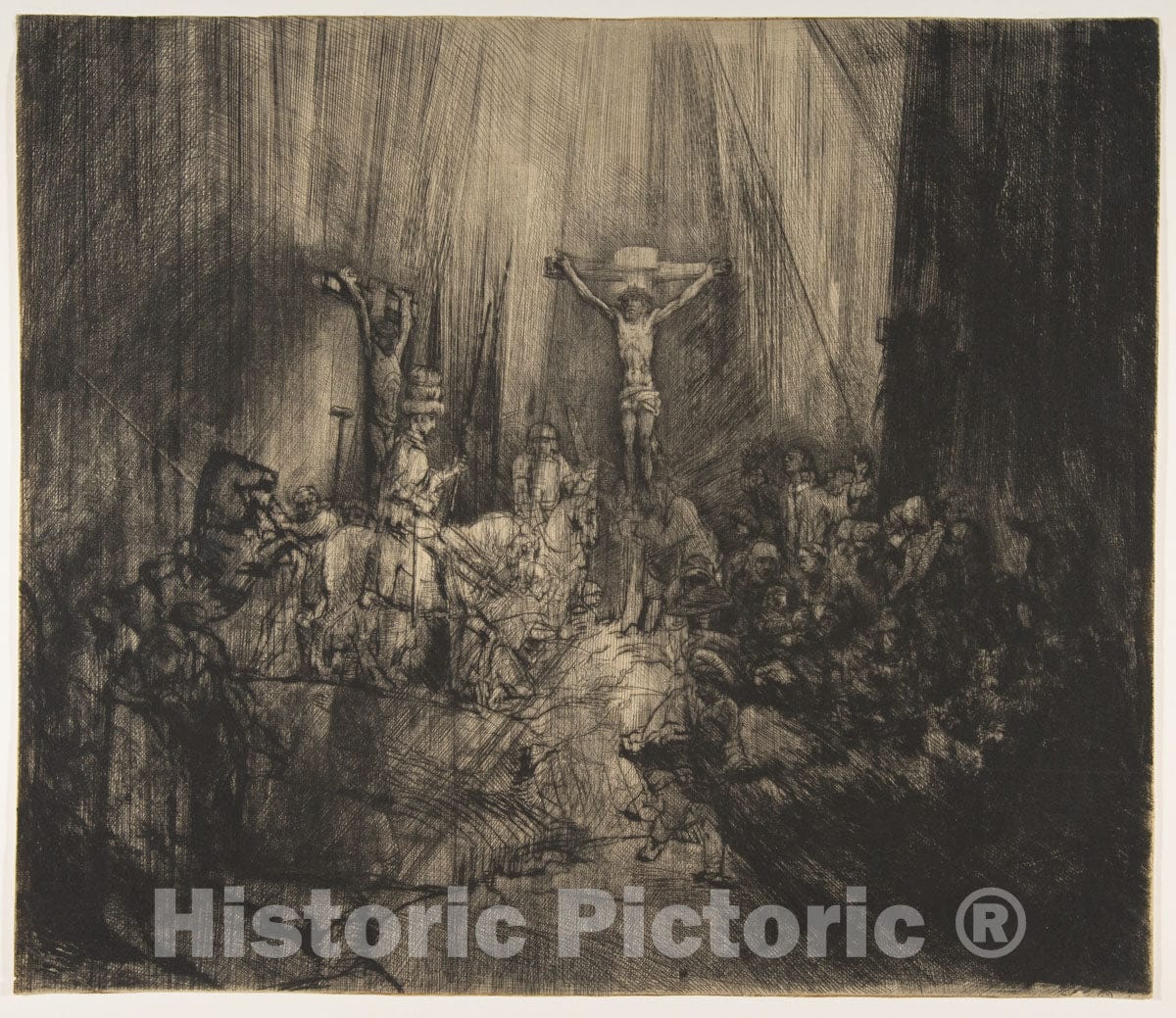 Art Print : Rembrandt (Rembrandt Van Rijn) - Christ Crucified Between The Two Thieves: The Three Crosses 1 : Vintage Wall Art