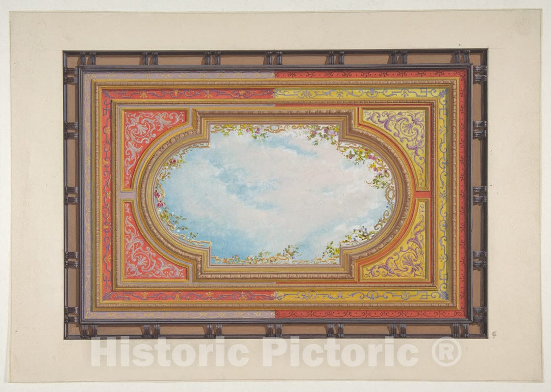 Art Print : Jules-Edmond-Charles Lachaise - Design for a Ceiling Painted with Trompe L'Oeil Clouds : Vintage Wall Art