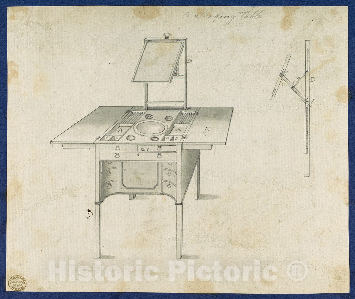 Art Print : Thomas Chippendale - Shaving Table, from Chippendale Drawings, Vol. II : Vintage Wall Art
