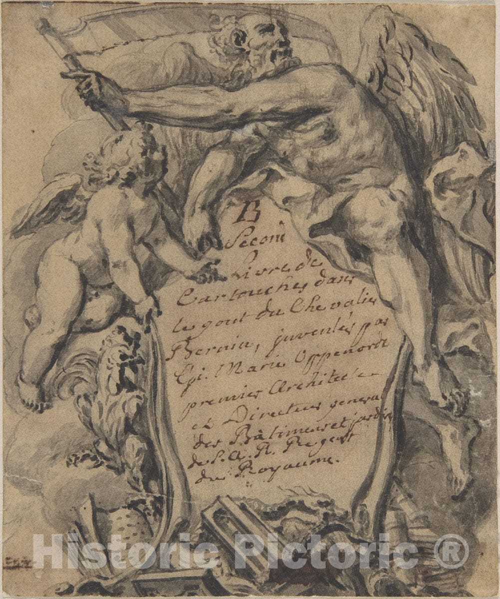 Art Print : Gilles-Marie Oppenord - Study for a Cartouche 2 : Vintage Wall Art