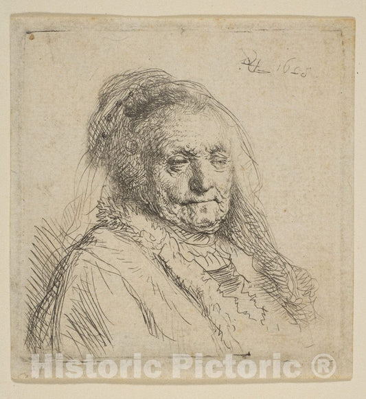 Art Print : Rembrandt (Rembrandt Van Rijn) - The Artist's Mother: Head and Bust Three Quarters Right : Vintage Wall Art