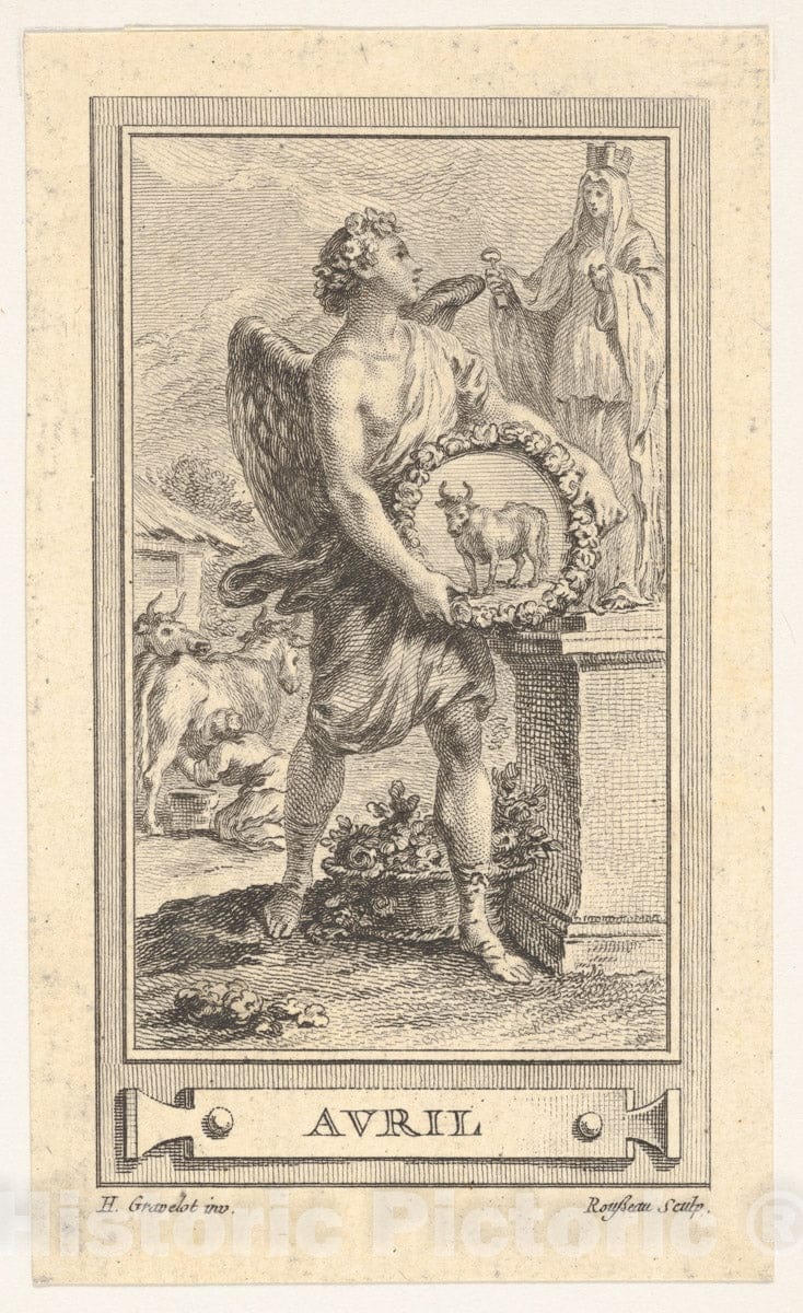 Art Print : Hubert François Gravelot - Avril : Vintage Wall Art