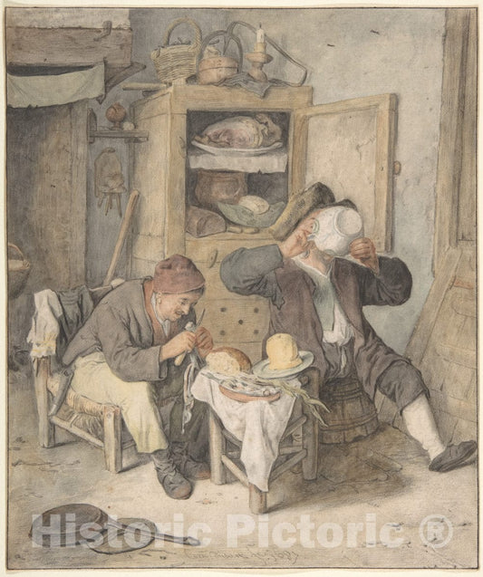 Art Print : Cornelis Dusart - Kitchen Scene : Vintage Wall Art