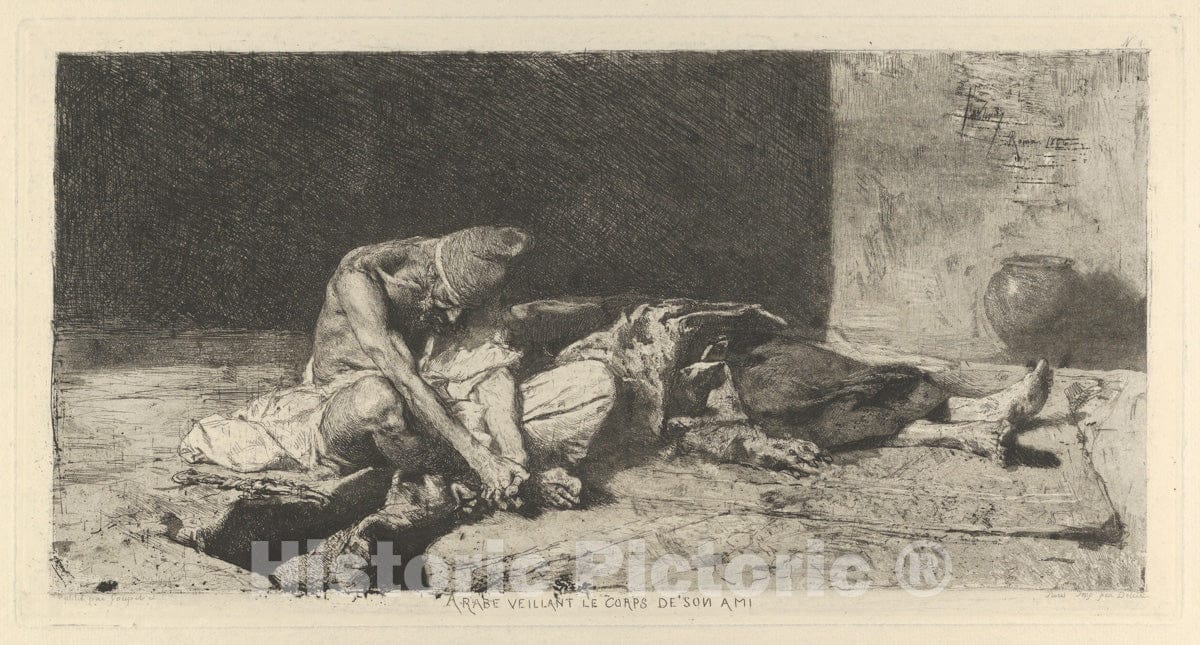 Art Print : Mariano Fortuny, 1838–1874 - an Arabic Man Keeping Watch Over The Dead Body of his Friend : Vintage Wall Art