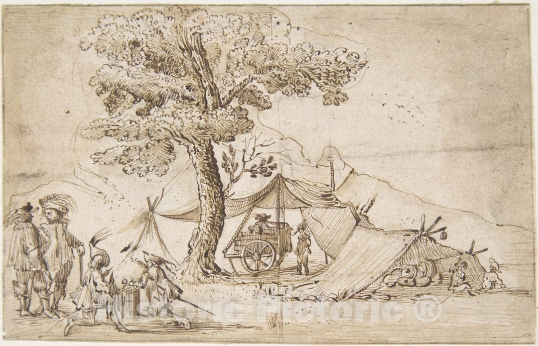 Art Print : in The Manner of Jacques Callot - A Bivouac : Vintage Wall Art