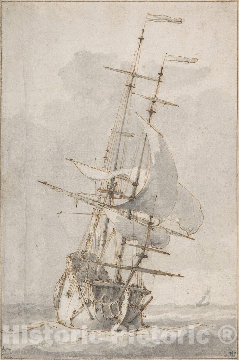 Art Print : Ludolf Bakhuizen - A Ship at Sea : Vintage Wall Art