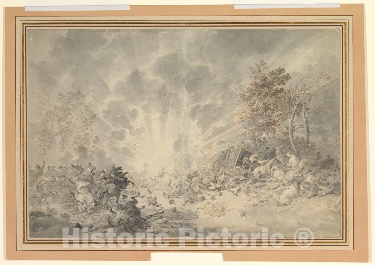 Art Print : Dirk Langendijk - A Military Convoy Surprised by an Explosion : Vintage Wall Art