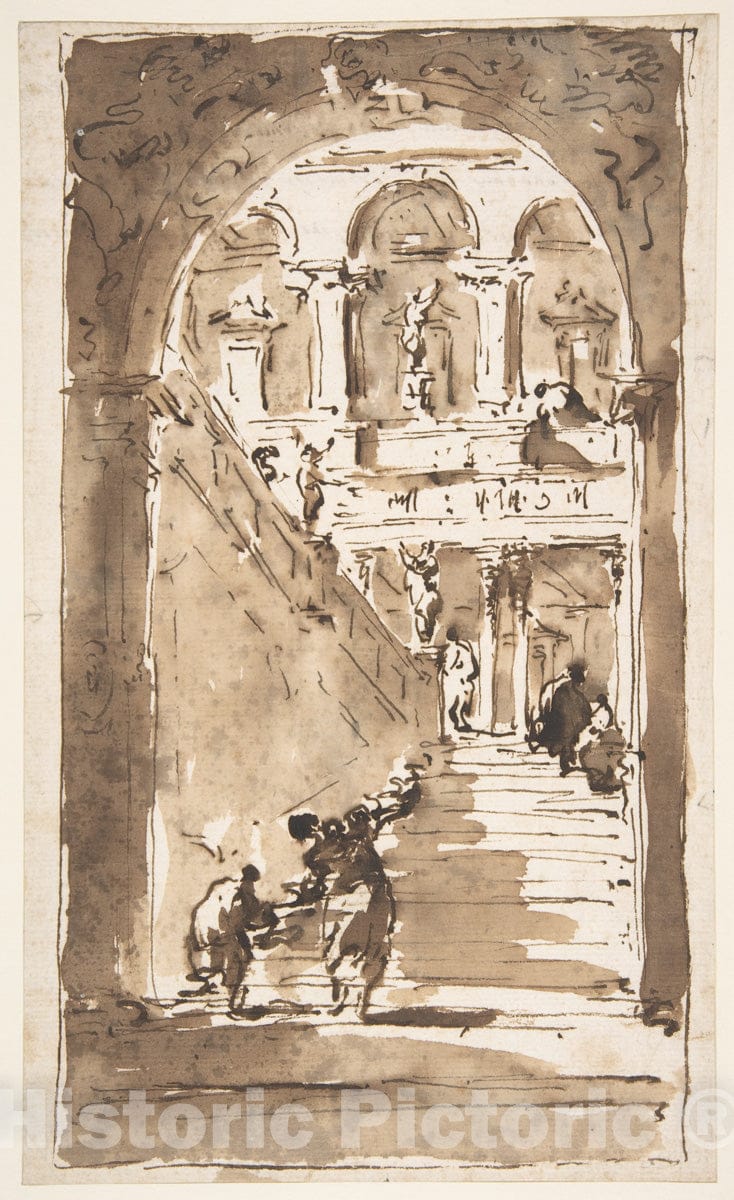 Art Print : Francesco Guardi - Architectural Fantasy: Figures on a Grand Staircase : Vintage Wall Art