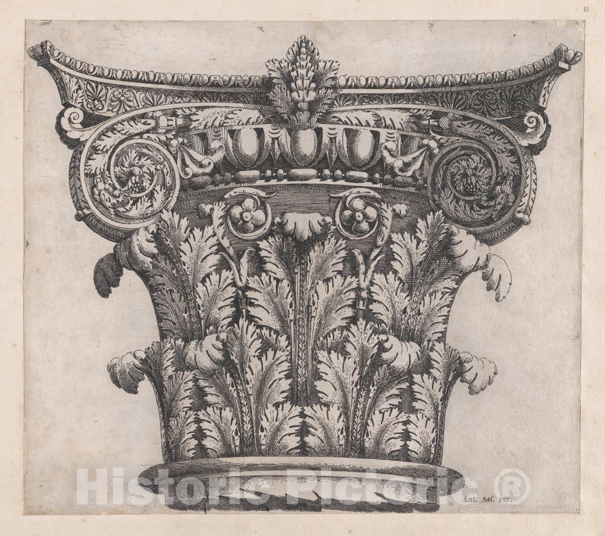 Art Print : Léon Davent - Speculum Romanae Magnificentiae: Capital of Composite Order : Vintage Wall Art
