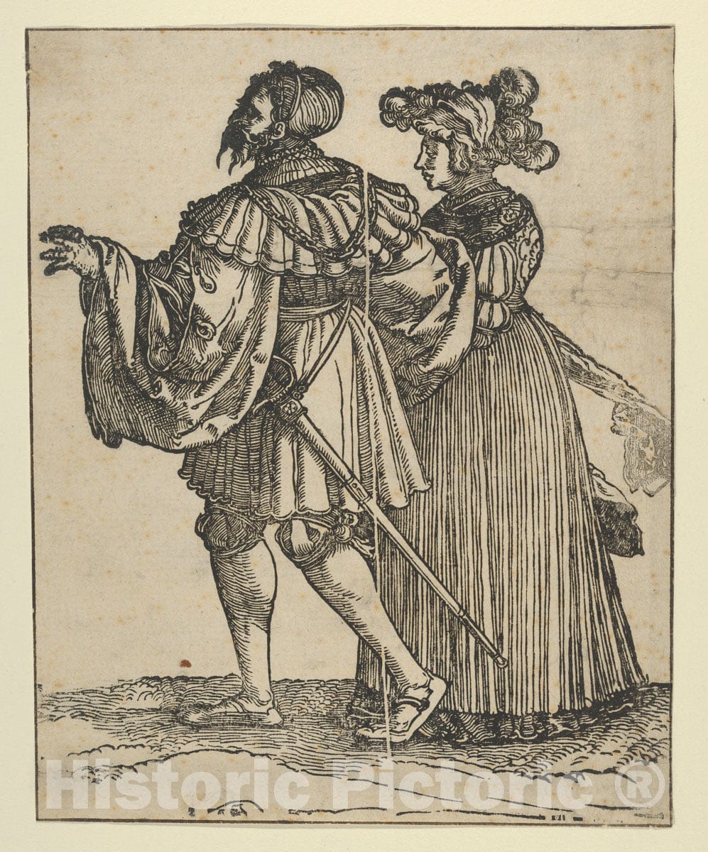 Art Print : Hans Schäufelein - Couple Walking to The Left (VI), from The Wedding Dancers (restrike) : Vintage Wall Art