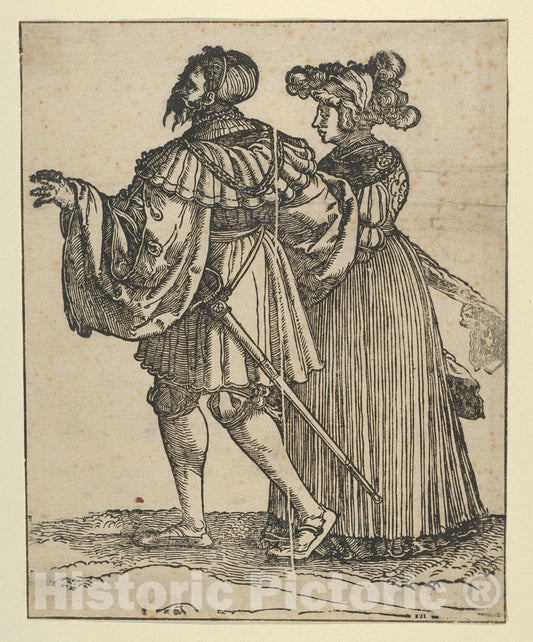 Art Print : Hans Schäufelein - Couple Walking to The Left (VI), from The Wedding Dancers (restrike) : Vintage Wall Art