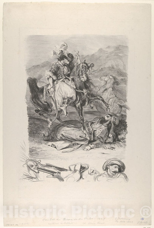 Art Print : Eugène Delacroix - Combat of The Giaour and The Pasha : Vintage Wall Art