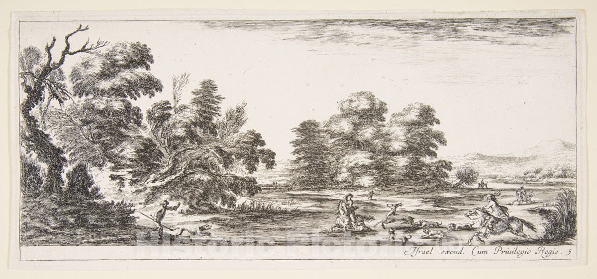 Art Print : Plate 5: Two Horsemen in a Stream to Right - Artist: Stefano Della Bella - Created: c1641 1 : Vintage Wall Art