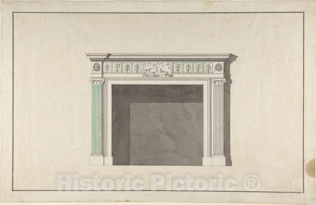 Art Print : Robert Adam - Design for a Fireplace : Vintage Wall Art
