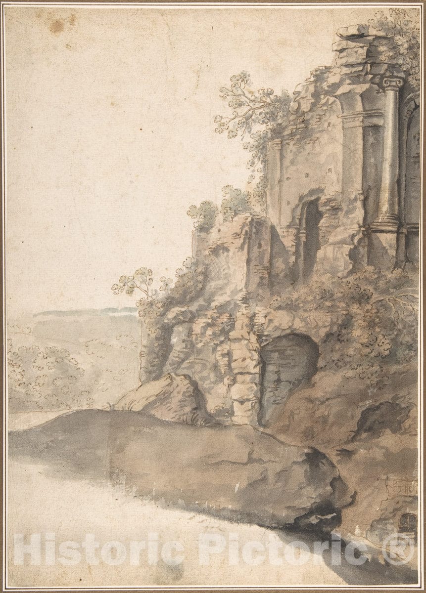 Art Print : Cornelis Van Poelenburch - Landscape with Roman Ruins : Vintage Wall Art