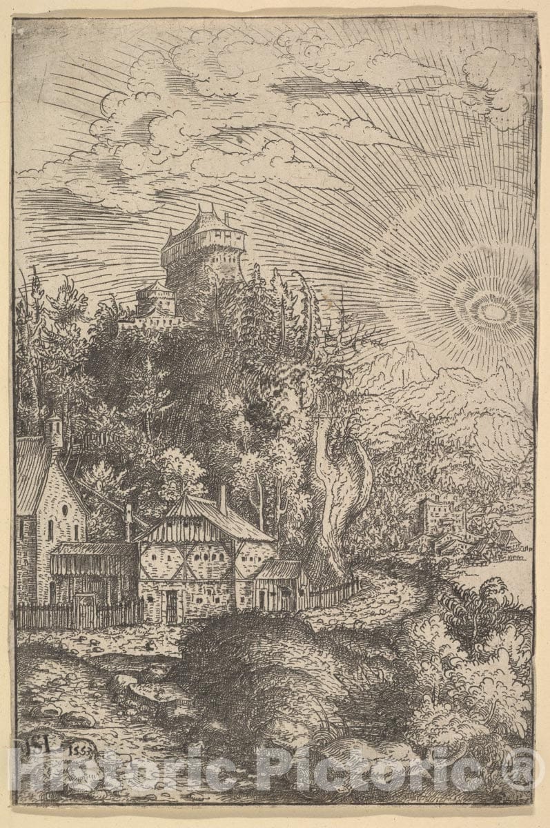 Art Print : Hanns Lautensack - Landscape: a Fort on a Cliff : Vintage Wall Art