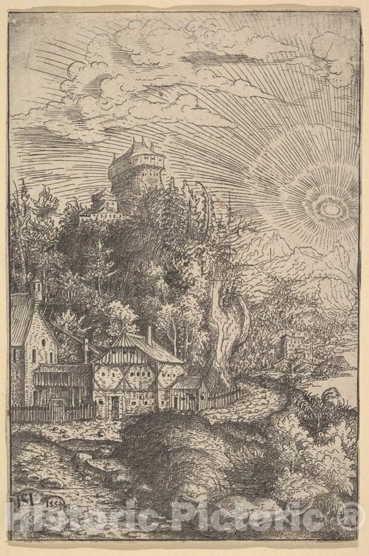 Art Print : Hanns Lautensack - Landscape: a Fort on a Cliff : Vintage Wall Art