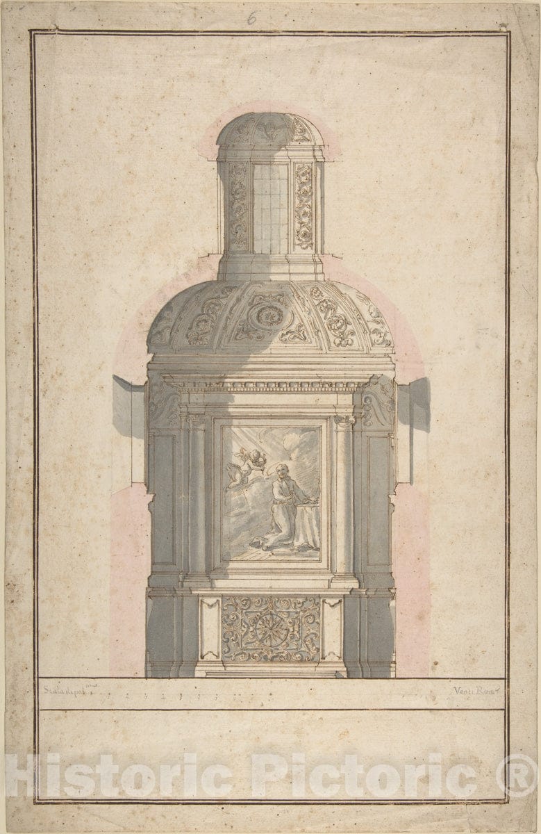 Art Print : Italian, Roman, 18th Century - Architectural Drawing for a Chapel : Vintage Wall Art