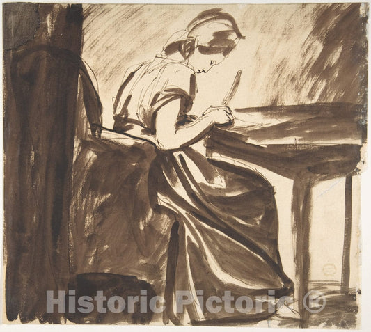 Art Print : George Romney - Lady Seated at a Table (Recto)