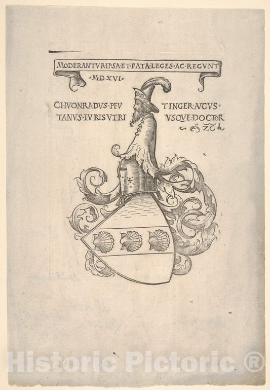 Art Print : Hans Burgkmair - Bookplate with The Coat of arms of Konrad Peutinger : Vintage Wall Art
