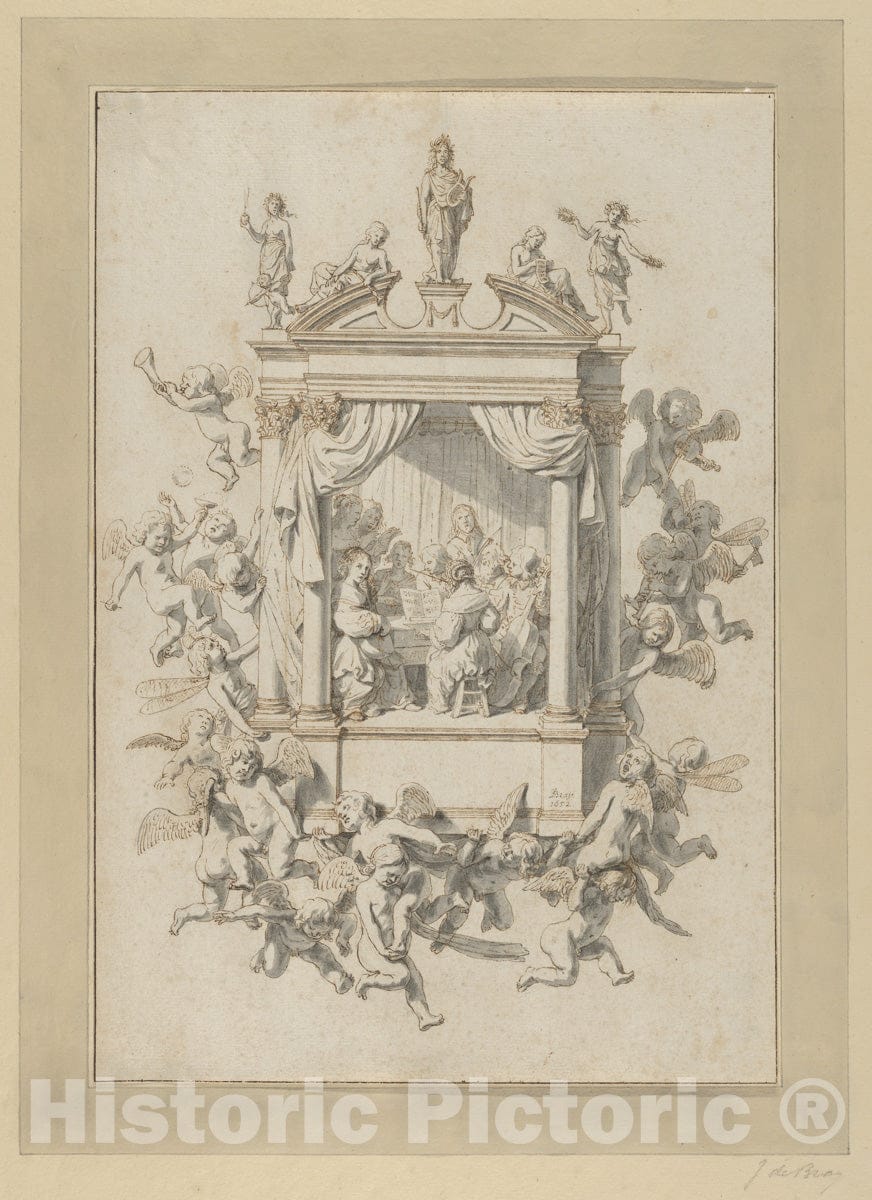 Art Print : A Group of Men and Women Playing Chamber Music Within a Portico - Artist: Jan de Braij - Created: 1652 : Vintage Wall Art