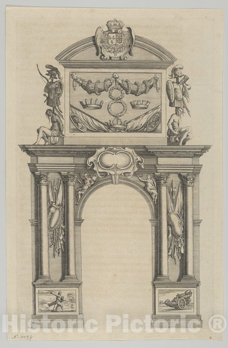 Art Print : Melchior Tavernier - Triumphal Arch, from 'Éloges et Discours sur la triomphante réception du Roy en sa Ville de Paris .' by Jean-Baptiste de Machault 7 : Vintage Wall Art