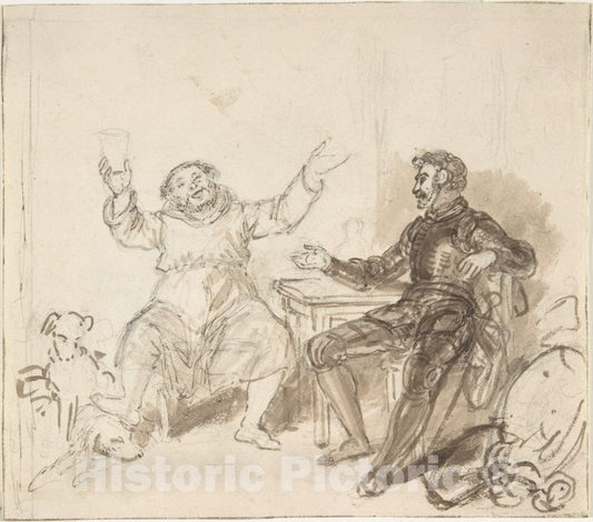 Art Print : John William Wright - Book Illustration: Knight and Monk : Vintage Wall Art