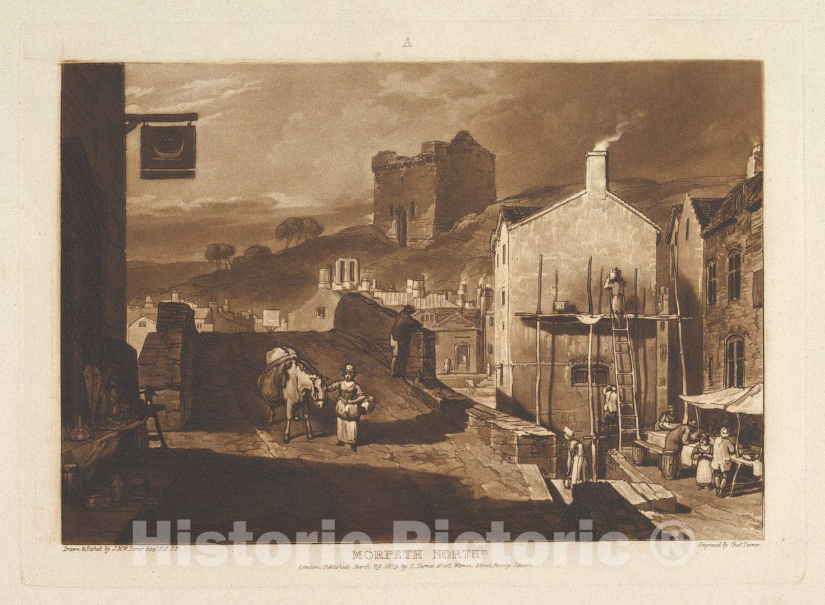 Art Print : Designed and Etched by Joseph Mallord William Turner - Morpeth North (Liber Studiorum, Part IV, Plate 21) : Vintage Wall Art