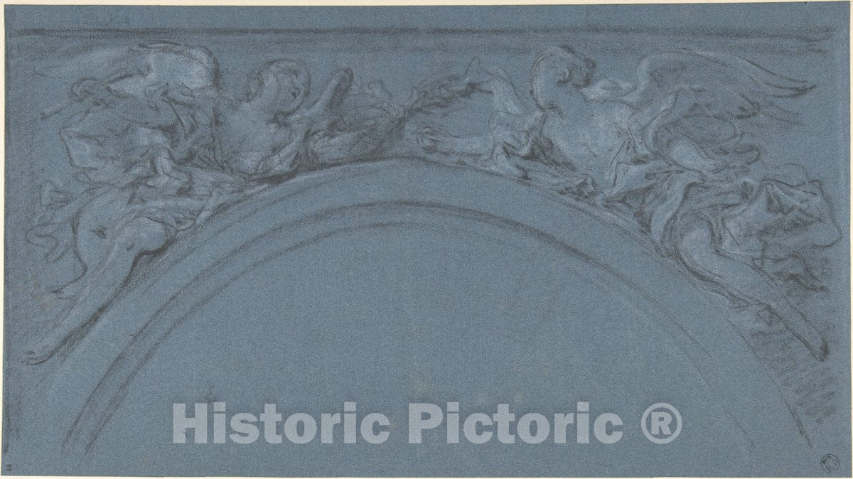 Art Print : François Boucher - Design for Two spandrels with Winged Figures : Vintage Wall Art