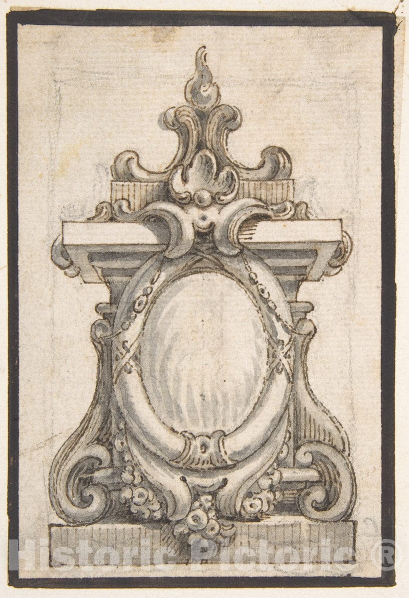 Art Print : Italian, First Half of The 18th Century - Design for a Cartouche with an Oval Compartment : Vintage Wall Art
