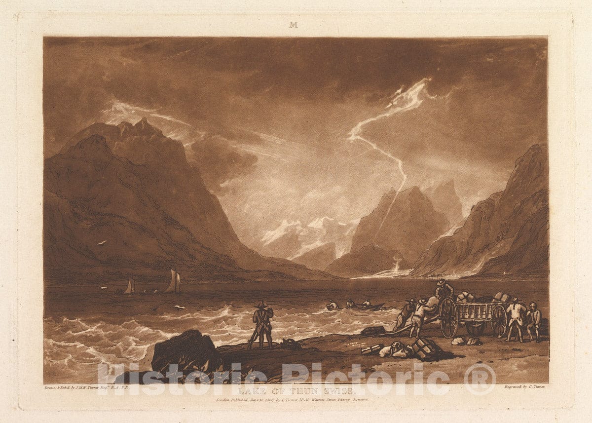 Art Print : Designed and Etched by Joseph Mallord William Turner - Lake of Thun, Swiss (Liber Studiorum, Part III, Plate 15) 1 : Vintage Wall Art