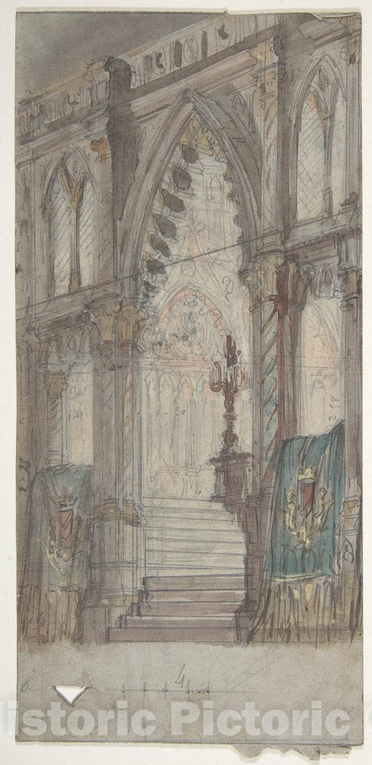 Art Print : Eugène Cicéri - Design for a Stage Set at The Opéra, Paris: Church Interior 1 : Vintage Wall Art
