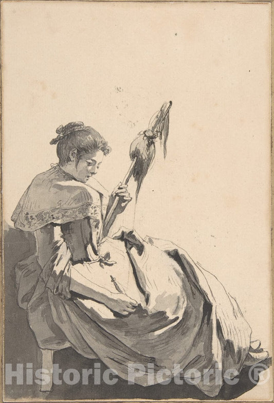 Art Print : Jean-Baptiste Greuze - Bolognese Peasant Girl with a Distaff : Vintage Wall Art