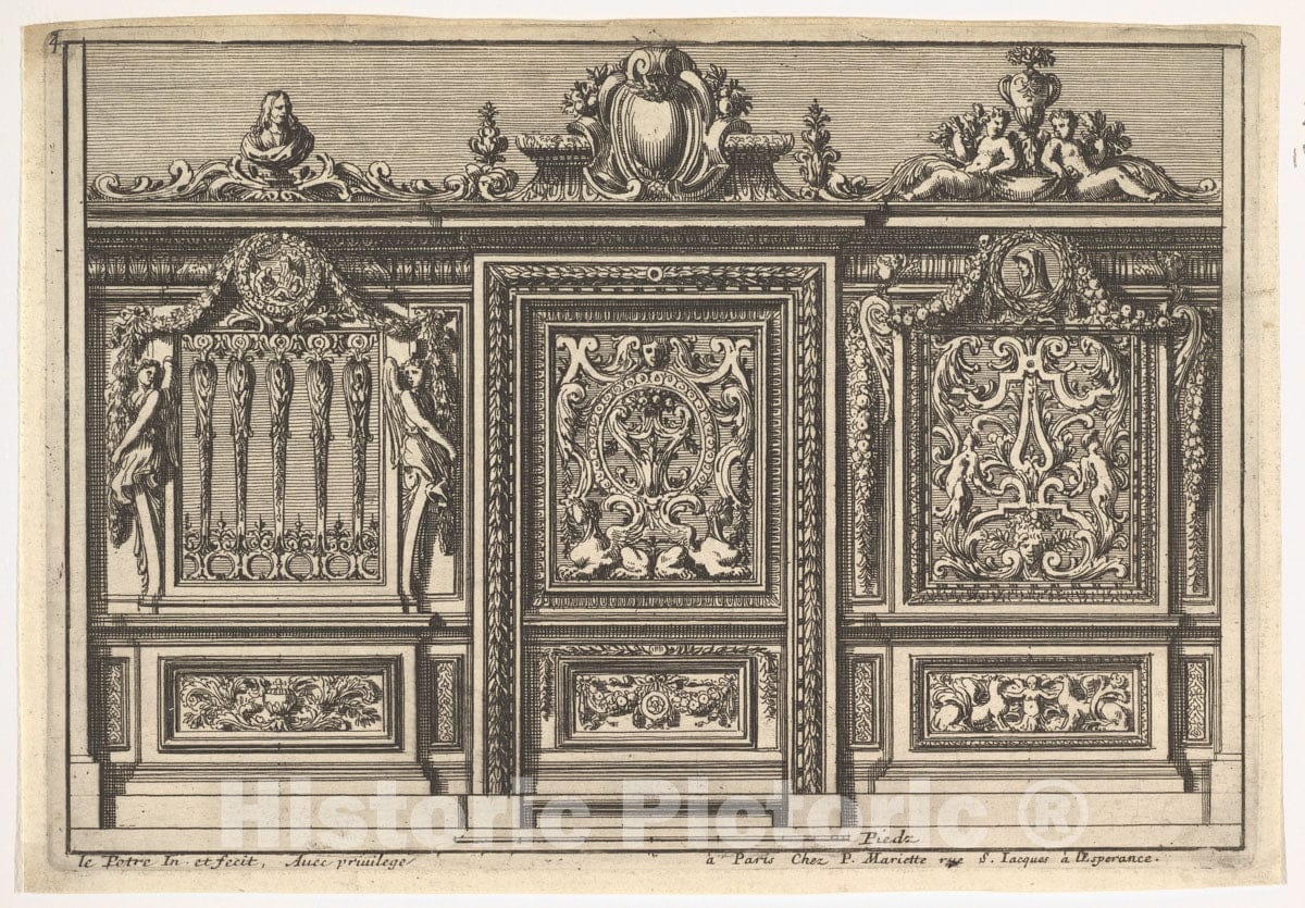 Art Print : Jean Le Pautre - Design for a Choir Screen with Two Variants, from: Clôtures de chapelles : Vintage Wall Art