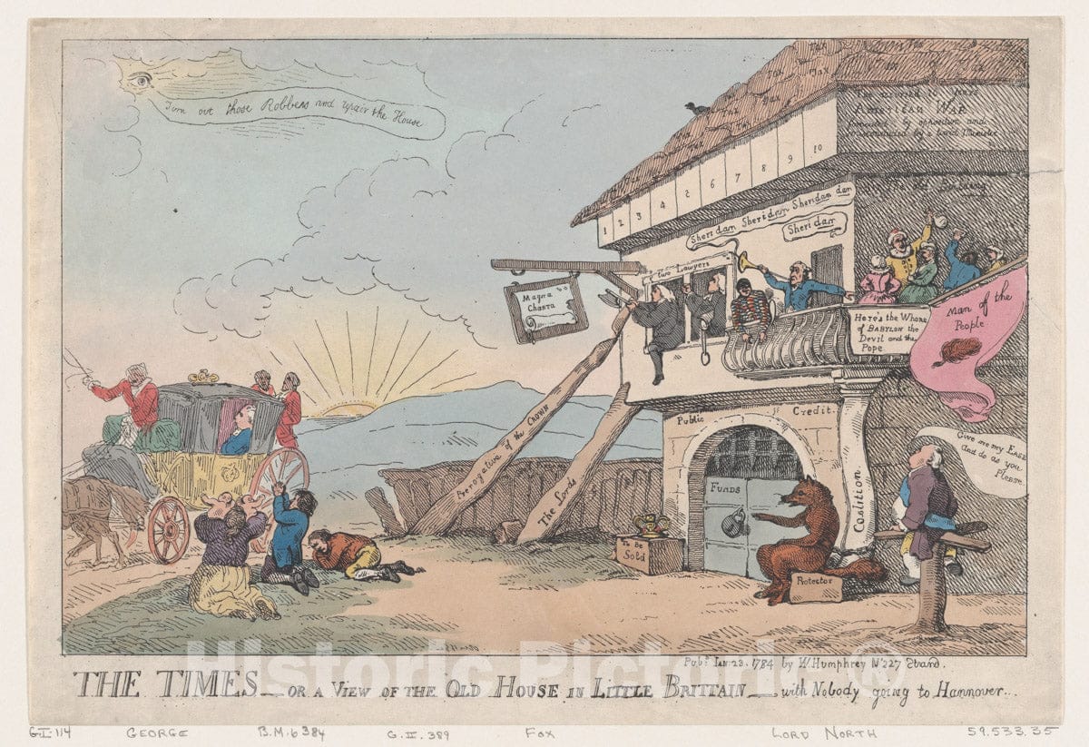 Art Print : Thomas Rowlandson - The Times - Or A View of The Old House in Little Brittain - with Nobody Going to Hannover : Vintage Wall Art
