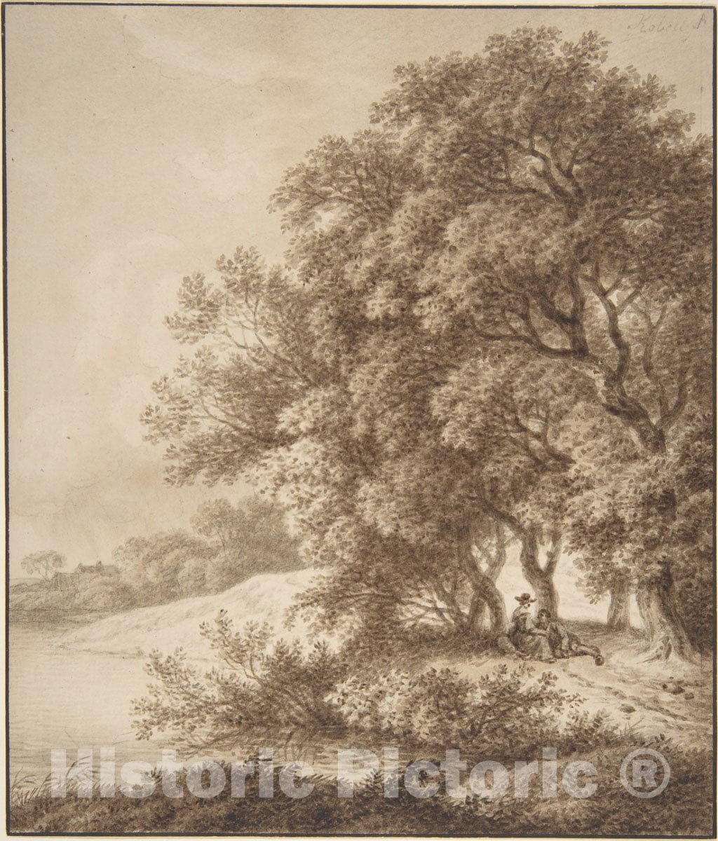 Art Print : Ferdinand Kobell - Landscape with Lovers : Vintage Wall Art