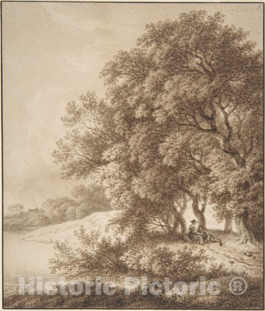 Art Print : Ferdinand Kobell - Landscape with Lovers : Vintage Wall Art