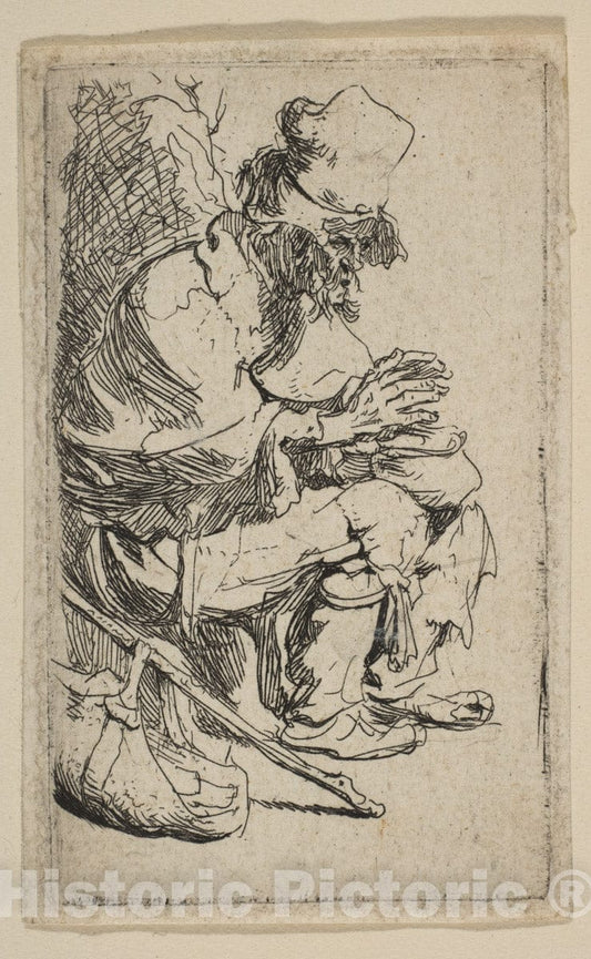 Art Print : Rembrandt (Rembrandt Van Rijn) - Beggar Seated Warming His Hands at a Chafing Dish : Vintage Wall Art