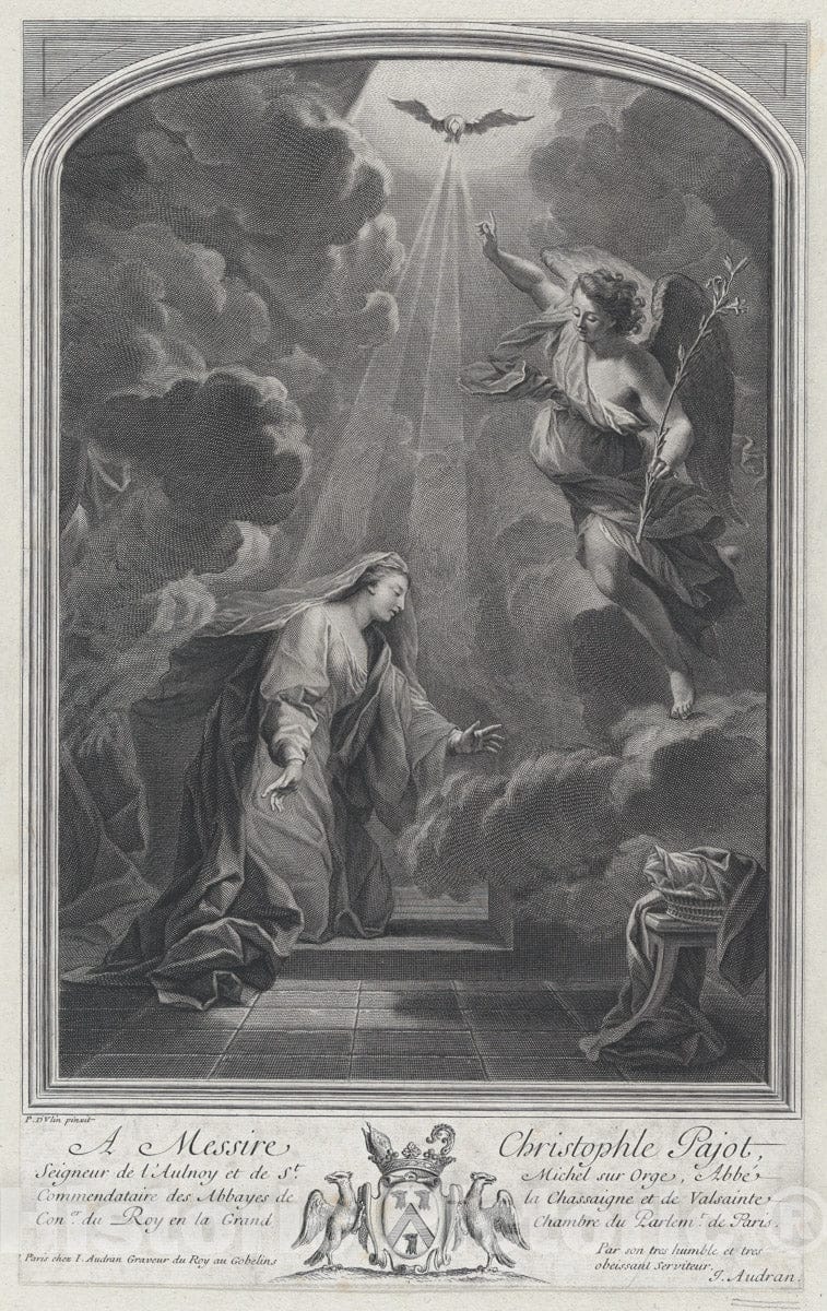 Art Print : Jean Audran - The Annunciation (After Pierre Dulin) : Vintage Wall Art