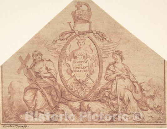 Art Print : Martin Tyroff - Design for a Frontispiece with Figures of Faith and Hope : Vintage Wall Art