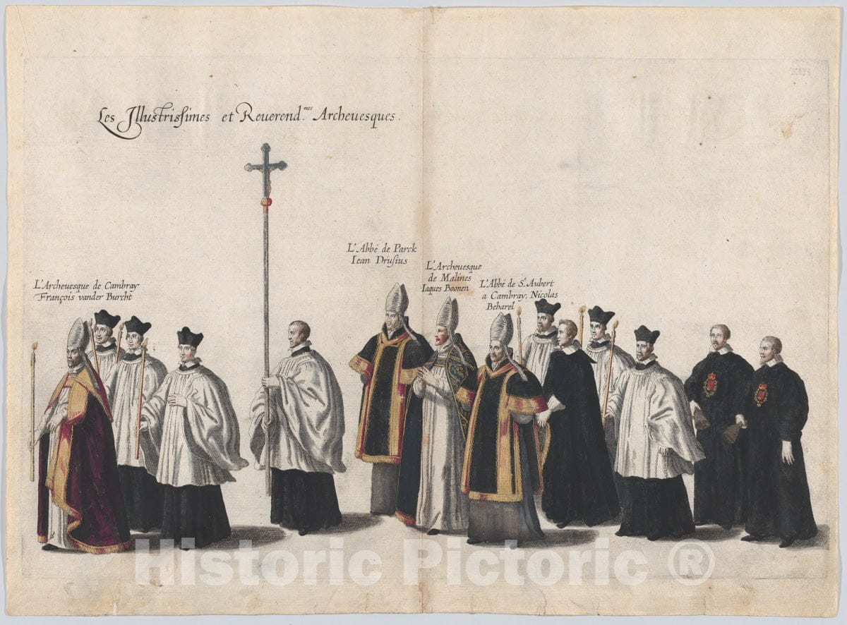 Art Print : Cornelis Galle I - Plate 13: Members of the clergy marching in the funeral procession of Archduke Albert of Austria